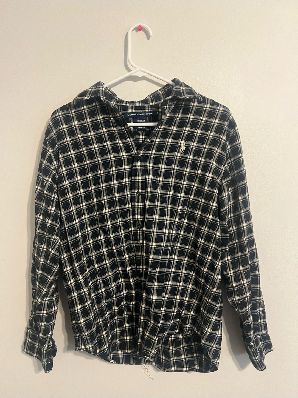 Ralph Lauren Sport Women’s Black White Flannel Button Down Shirt Size 14 Large
